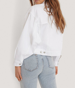 Light <b>weight</b> turn over collar custom made Denim Jacket Solid Color <b>Metal</b> Button-Up Simple Casual Fashion for Young Women - Product Image 5