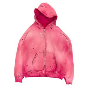 เสื้อฮู้ดดี้ผ้าฝ้ายฟลีซเนื้อหนักคุณภาพเยี่ยมสไตล์วินเทจ ล้างสีแบบแอซิดวอช พร้อมซิปสำหรับผู้ชาย แบบสั่งทำพิเศษ - Product Image 1