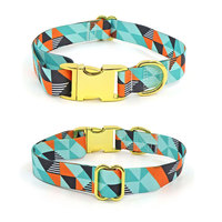Collar de Perro con Logotipo Personalizado, Patrón Geométrico, Ajustable, Transpirable, Cómodo, Cierre de Hebilla de Poliéster, Estilo Moderno, para Razas Medianas