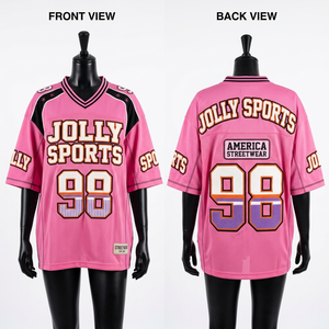 190 GSM Breathable Polyester <b>Mesh</b> Pink Women Football Dress Jersey Black Shoulder Panels DTF Logo Women Football Jersey - Product Image 1