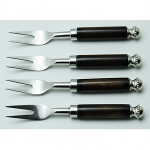Ensemble de fourchettes de luxe en acier inoxydable et résine avec manches en bois, lavable au lave-vaisselle, durable et élégant pour les dîners de fête et le service de fruits - Product Image 1