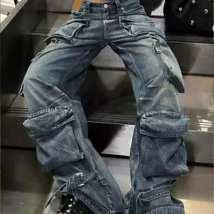 جينز نسائي كلاسيكي على طراز الشارع الشتوي ، كارجو ، ساقين واسعة مغسولة بالأسى - Product Image 3