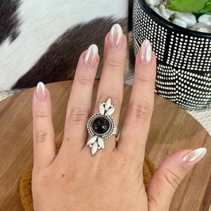 Handmade Sterling Silver Adjustable <b>Ring</b> with Oval Cut <b>Black</b> <b>Onyx</b> Natural Stone Trendy Unisex Gemstone Jewelry - Product Image 2