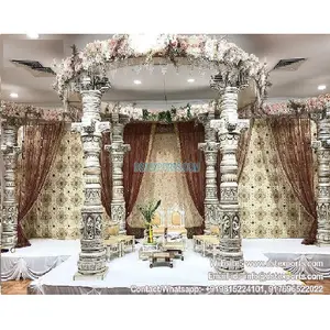 Precious Wedding Ceremony Dev Pillars Mandap Kalyan Dev Pillar Mandap South Indian Weddings Traditional White Gold Mandap Set