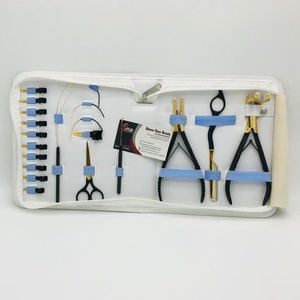 Professional <b>Black</b> Gold Hair Extension Tools Kit Stainless Steel Micro-Link Pliers Clips Scissors Loop Tape Plier <b>All</b>-<b>in</b>-<b>One</b> Set - Product Image 2