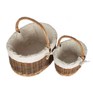 White Cotton Lined Country Style Oval <b>Wicker</b> Shopping <b>Basket</b> - Product Image 6