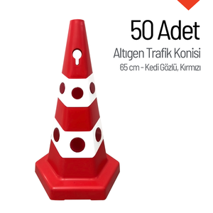 ชุดกรวยจราจรทรงหกเหลี่ยมสีแดง 50 ชิ้น พร้อมดีไซน์ตาแมว ขนาด 65 ซม. พร้อมรั้วกั้นจราจร - Product Image 4