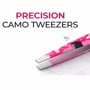 Pinzas de Cejas Profesionales de Acero Inoxidable con Punta Inclinada, Color Rosa Camuflaje, Calidad Premium, para Depilación de Cejas con Precisión - Product Image 2