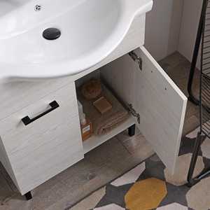 65cm White Oak <b>Floor</b>-Standing Bathroom Cabinet with Ravenna Sink and <b>Mirror</b> Bathroom Sets - Product Image 4