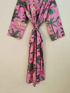 Bata Kimono de Algodón 100% con Estampado de Jungla, Cuello en V, Manga Corta, Larga, para Mujer, Suave, Informal, Regalo de Moda - Product Image 2
