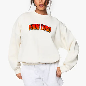 OEM nuevo diseño 100% algodón pulóver sudaderas con capucha mujer sólido personalizado bordado mujer sudadera cuello redondo hombro caído suéter - Product Image 1