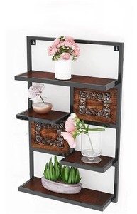 Decoración colgante de pared de 4 niveles asequible, estante de pared clásico de madera y Metal, soporte de planta de diseño antiguo a bajo precio - Product Image 3