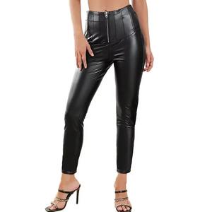 กางเกงหนังแท้กางเกงหุ้มสะโพกแบบลำลองกางเกงเก้าจุดเอวสูงรัดรูป - Product Image 1