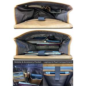 Housse de sac à dos en cuir véritable Ganges Grain style bohème vintage, couleur bronzée naturelle, avec doublure tendance en coton et polyester, dotée d'un port USB - Product Image 4