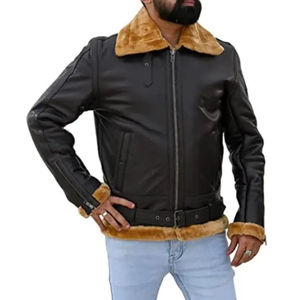 Chaqueta de Cuero Negra con Forro de Piel de Oveja para Hombre, Chaqueta de Cuero de Doble Cara, Transpirable, Premium, Talla Grande - Product Image 6