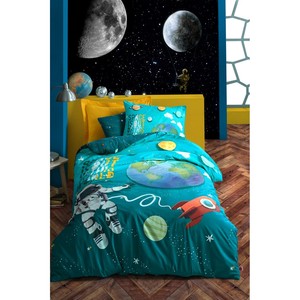 Modern Cotton Box Junior Single Duvet Cover Set with <b>Fitted</b> <b>Sheet</b> Turquoise Track Cartoon <b>Pattern</b> for Home Use - Product Image 1
