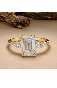 Anillos de compromiso de diamantes cultivados en laboratorio Real 14K oro amarillo corte esmeralda joyería de boda - Product Image 5