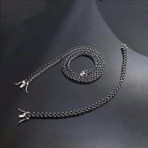 3mm Black <b>Tennis</b> Color <b>Necklace</b> for Women's Fashion Jewelry Round Diamond Cut Chain Bracelet and <b>Necklace</b> - Product Image 1