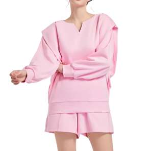 Conjunto de chándal de color de contraste de algodón y Sudadera con capucha rosa de estilo modesto de lujo para mujer tallas personalizadas 2XL y 3XL dulce - Product Image 3