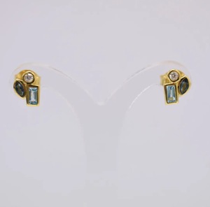 Pendientes Clásicos Chapados en Oro de 14K S925, Personalizables con Topacio Blanco y Ópalo Australiano, Venta al por Menor, OEM, ODM, Moda Bella E-12206-C 1 - Product Image 1