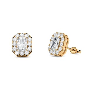 Pendientes Radiant Diamond Single Halo con diamante cultivado en laboratorio de 0.60 ct en platino para fiestas nupciales - Product Image 2