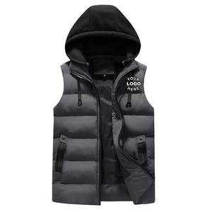 Custom Men's High Quality Winter Sleeveless Bubble <b>Utility</b> Hoodie Puffer <b>Vest</b> Casual Style Woven Fabric Outer Wear Zipper - Product Image 4