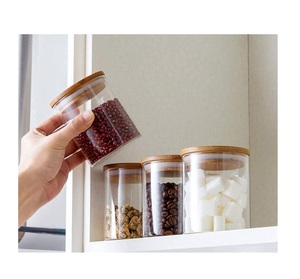 Round Shape Glass Storage Food <b>Jar</b> With Acacia Wood Cover Used for Home Kitchen <b>Spice</b> Salt Sugar <b>Jar</b> Hot Seller Factory Supply - Product Image 6