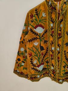 Veste en velours faite main couleur moutarde, brodée Suzani, motif floral folklorique, style bohème ethnique, veste Suzani - Product Image 5
