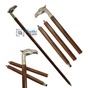 Bâton de marche pliable en bois brun de haute qualité, poignée en laiton antique en forme de tête d'aigle, design Art Déco fait main, 93 cm, protection pour la randonnée - Product Image 4