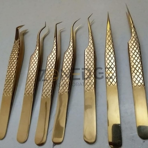 Wholesale Lash Extension Tweezers Golden Fiber Tip Lash Tweezers Volume Lash Extension Tweezers With Grip Tips - Product Image 2