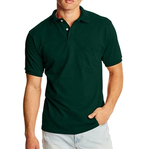 Polo verde oscuro para hombre con bolsillo en el pecho-100% algodón, transpirable y cómodo para uso informal - Product Image 1
