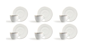 Durable Porcelain Set 6-pcs Round Espresso Coffee Cups w/ Saucers 10 cl (3.38 fl oz) Elegant Luxury Refined Design Gold Excelsa - Product Image 2