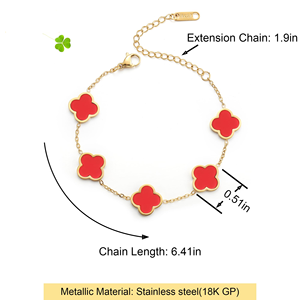 أساور نسائية من دكتور جويلري بالجملة، مطلية بالذهب عيار 18 قيراط، من الفولاذ المقاوم للصدأ مع زهرة طبيعية على شكل ورقة البرسيم رباعية الأوراق للحظ - Product Image 2