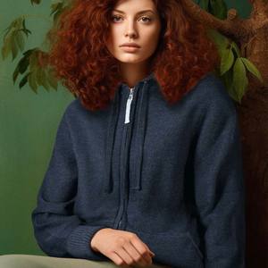 Loose Fit Unisex Active Soft y transpirable Zip Front Hoodie con capucha Solid With Drawstrings Hoodie - Product Image 4