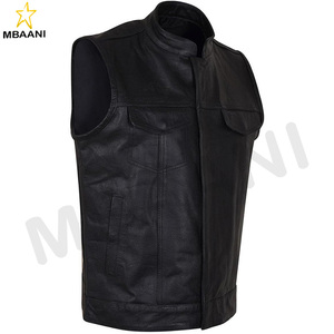 Chaleco de Motocicleta de Cuero para Hombre con Bolsillo para Pistola, Chaleco de Cuero Negro Premium para Motociclismo en Todo Tipo de Clima - Product Image 1