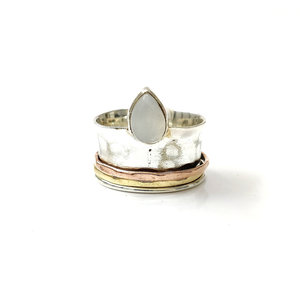 Fashionable Three-Tone <b>Spinner</b> <b>Ring</b> Gold-Plated Moonstone with Bezel Setting Adjustable Stylish and Trendy Gift 7.5 Gram - Product Image 1