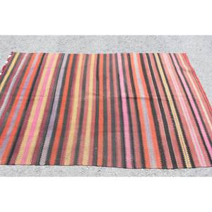 Classic Turkish Kilim Red Wool <b>Rug</b> 4.2 X 6.9 ft <b>Boho</b> Abstract Pattern 10mm Thickness Latex Backed for Living Room or Hallway - Product Image 3