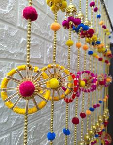 ที่แขวนติดผนังตกแต่งลายดอก Pom Pom chakri สมบูรณ์แบบสำหรับฉากหลังงานแต่งงานเวทีที่หรูหราการตกแต่งกิจกรรมพิเศษ Mandir - Product Image 2