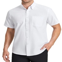 Chemise décontractée à manches courtes pour homme, couleur unie, col boutonné, fermeture à boutons corne, infroissable, sergé 100% coton respirant