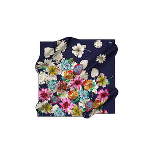 Navy Blue Floral <b>Square</b> <b>Scarf</b>-Summer Fashion Cotton Viscose Handkerchief - Product Image 1
