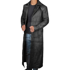 เสื้อเทรนช์โค้ทหนังสำหรับผู้ชายเสื้อคลุมยาวแขนยาวทรงสลิมฟิตสำหรับฤดูหนาวมีสไตล์ - Product Image 4