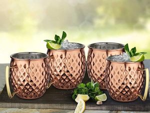 Meilleure qualité de cuivre plaqué Moscou Mule Mug Diamant Martelé Conception Verre Personnalisé Métal PC Matériel pour Boire Prix de l'Inde - Product Image 2