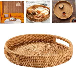 Bandeja de servicio de ratán redonda de alta calidad, asas de bambú, cesta de almacenamiento decorativa tejida, Color personalizado, uso en el hogar, Hotel, restaurante - Product Image 5
