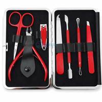 Ensemble de manucure et pédicure professionnel de luxe en acier inoxydable 7 en 1, kit complet de soins des ongles et des pieds avec étui à fermeture éclair rouge, vente en gros