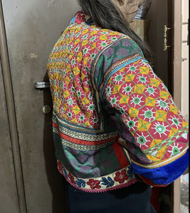 Vintage Antique Fabric Crop <b>Top</b> Banjara Jacket Hand Embroidery Mirror Work Banjara <b>Patchwork</b> Tribal Jacket - Product Image 2