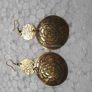 Fancy Partywear Antique Brass Post Earrings Stud Earrings Gold Polished <b>Friendship</b> Day Gift Uses Brass Earrings By FWE - Product Image 5