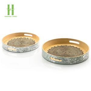 Vente en gros de plateau de service en bambou vaisselle écologique assiette de chargeur style bohème peint à la main Vietnam personnalisé OEM - Product Image 6