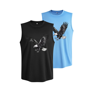 Débardeur de sport respirant en maille pour hommes, chemise solide à la mode et légère pour hommes, imprimée sur le devant, tricotée de taille standard - Product Image 1