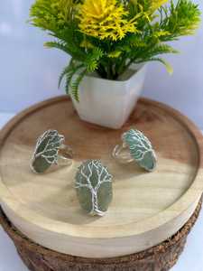 Anillo de piedras preciosas de Aventurina verde Chapado en plata antigua ajustable hecho a mano diseño de vida de árbol verde de moda para el equilibrio energético diario - Product Image 6