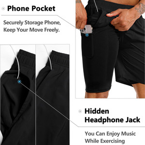 Men's Gym Shorts New Style Quick Dry Breathable Fitness Jogger with Double <b>Layers</b> Solid Pattern Custom Logo - Product Image 5
